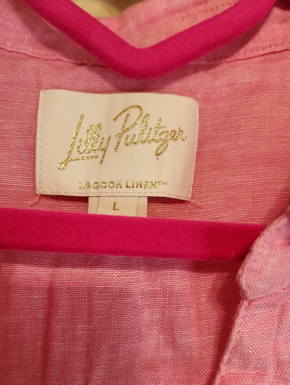 Lilly Pulitzer 100% Linen Pink Collared DRESS With Cotton Lined SLIP ATTACHED - Picture 2 of 8